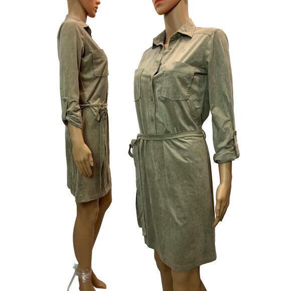 Max Studio Soft Ultra Suede Shirt Dress Tie Belt | Khaki Tan | XS - Picture 8 of 10